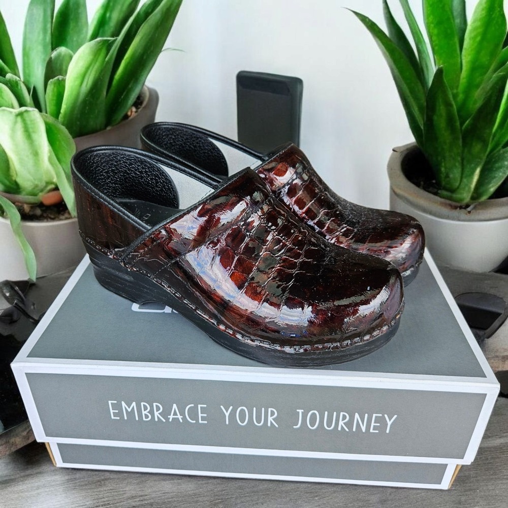 Dansko Brown Patent Leather Clogs